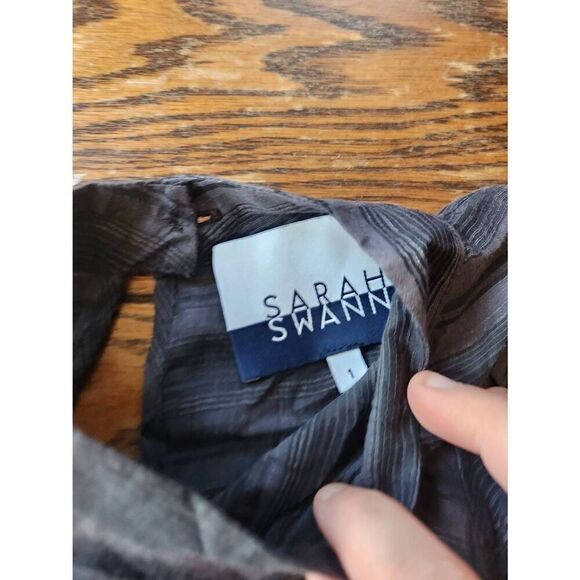 Sarah Swann High Neck textured blouse in slate s 1 (US 2-4) - Picture 3 of 5